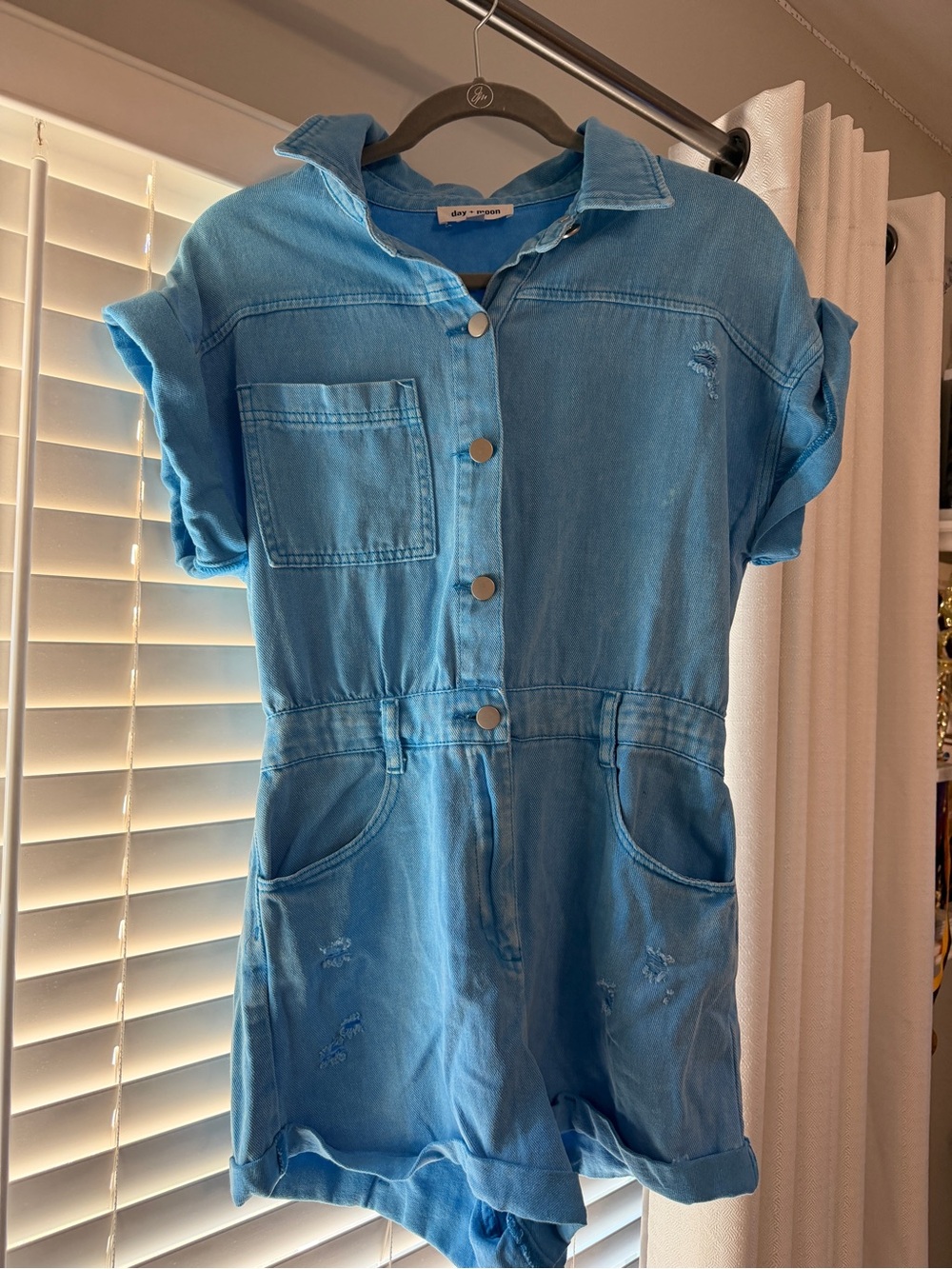 Day & Moon - Light Wash Denim Short Jumpsuit Romper